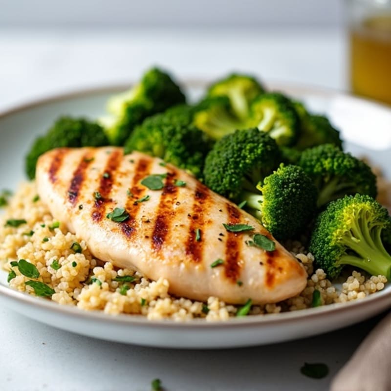 Grilled Chicken Breast with Quinoa and Roasted Broccoli