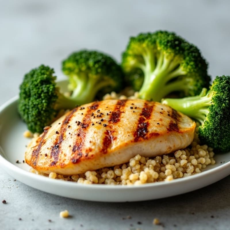 Grilled Chicken Breast with Quinoa and Roasted Broccoli