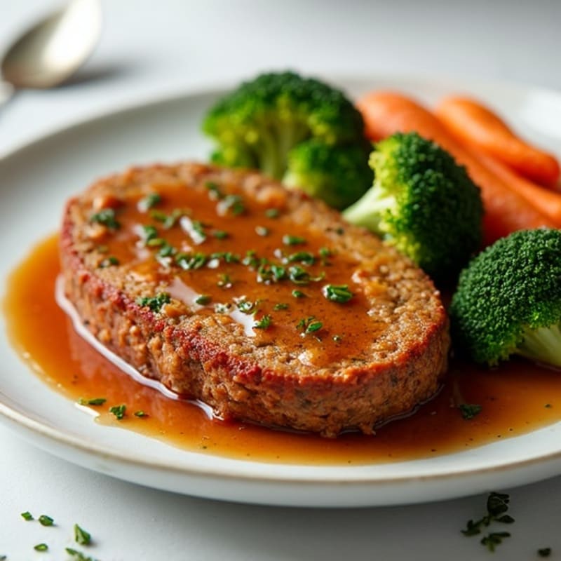 Healthy Lean Meatloaf with Savory Gravy and Roasted Vegetables