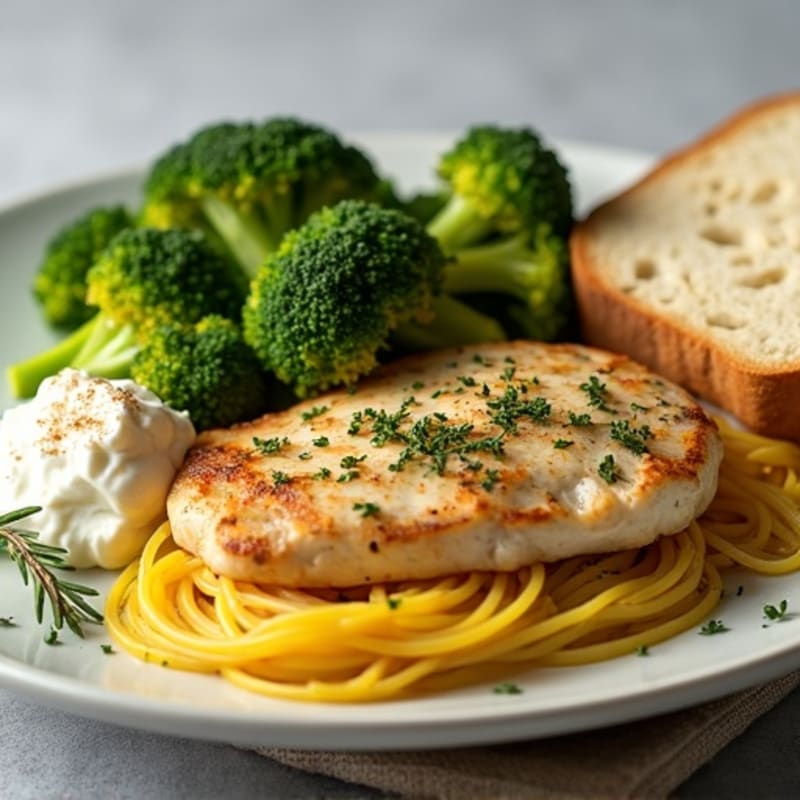 Herb-Baked Chicken Breast with Roasted Spaghetti Squash and Broccoli