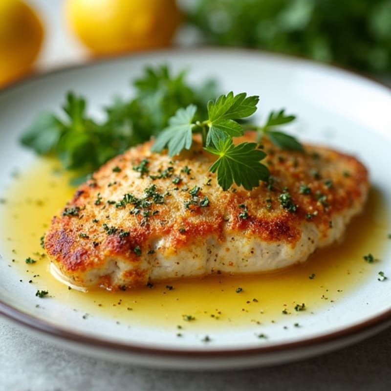 Herb-Crusted Pan Seared Chicken with Lemon Garlic Sauce