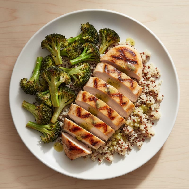 Grilled Chicken Breast with Quinoa and Roasted Broccoli