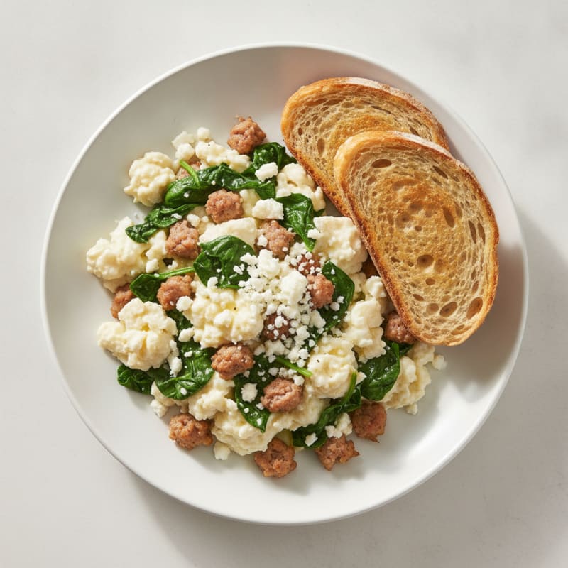 Egg White and Turkey Sausage Scramble with Spinach and Feta