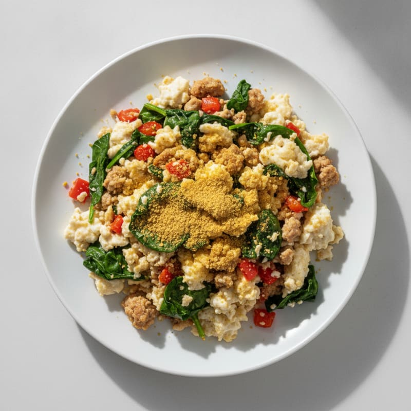 Egg White Veggie Scramble with Lean Turkey and Spinach