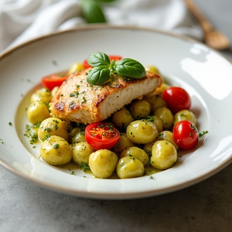Creamy Basil Pesto Gnocchi with Roasted Cherry Tomatoes