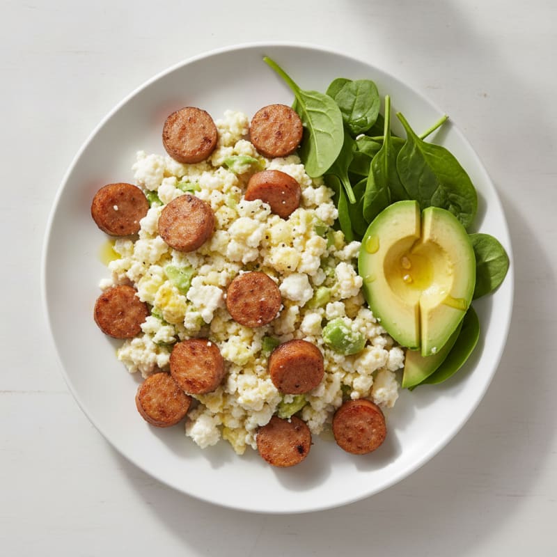Scrambled Egg Whites with Cottage Cheese and Turkey Sausage