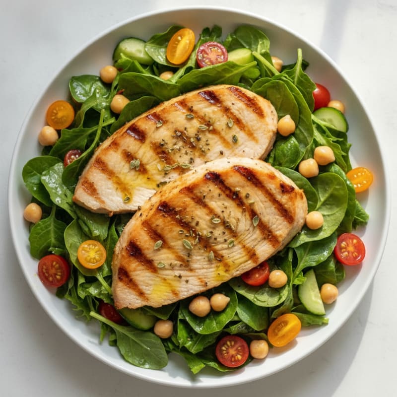 Lemon Herb Grilled Turkey Breast with Mixed Greens and Chickpea Salad