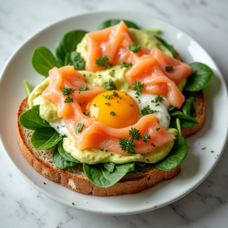 Egg White and Smoked Salmon Scramble with Spinach & Avocado Toast
