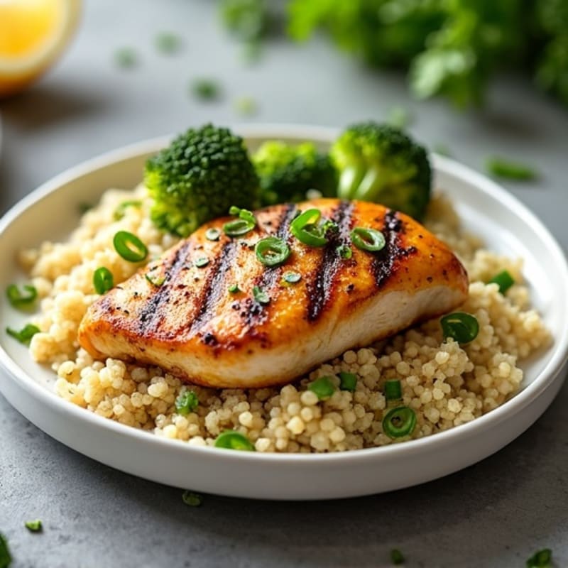 Grilled Chicken Breast with Roasted Broccoli and Quinoa