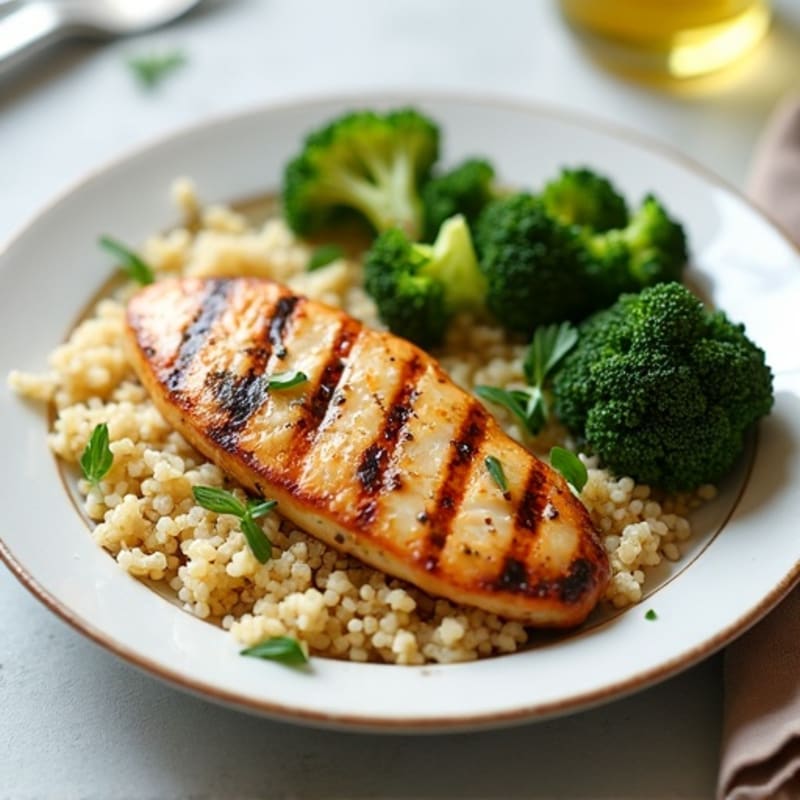 Grilled Chicken Breast with Quinoa and Roasted Broccoli