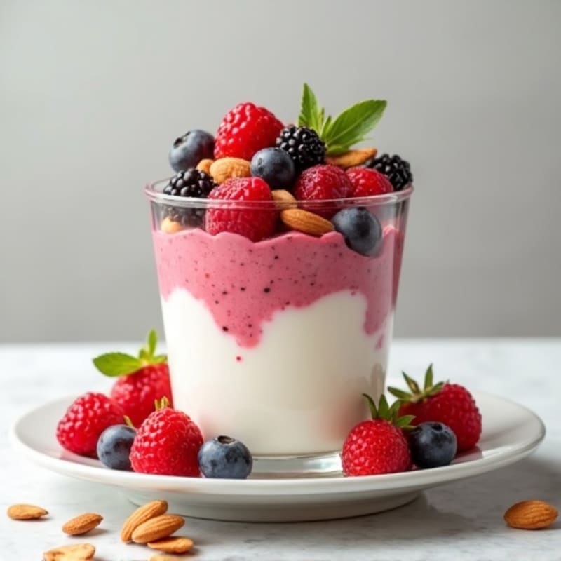 Greek Yogurt Protein Parfait with Mixed Berries and Almonds