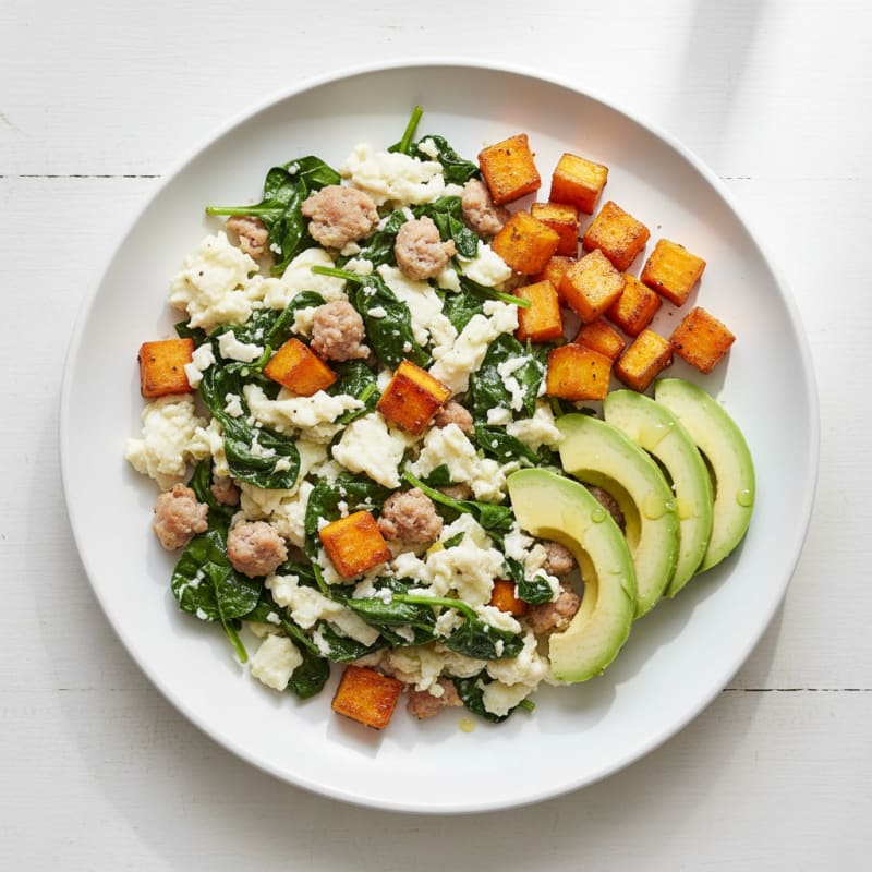 Egg White and Turkey Sausage Scramble with Spinach