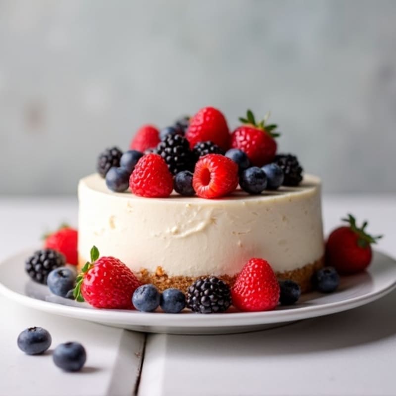 Greek Yogurt Protein Cheesecake with Mixed Berries