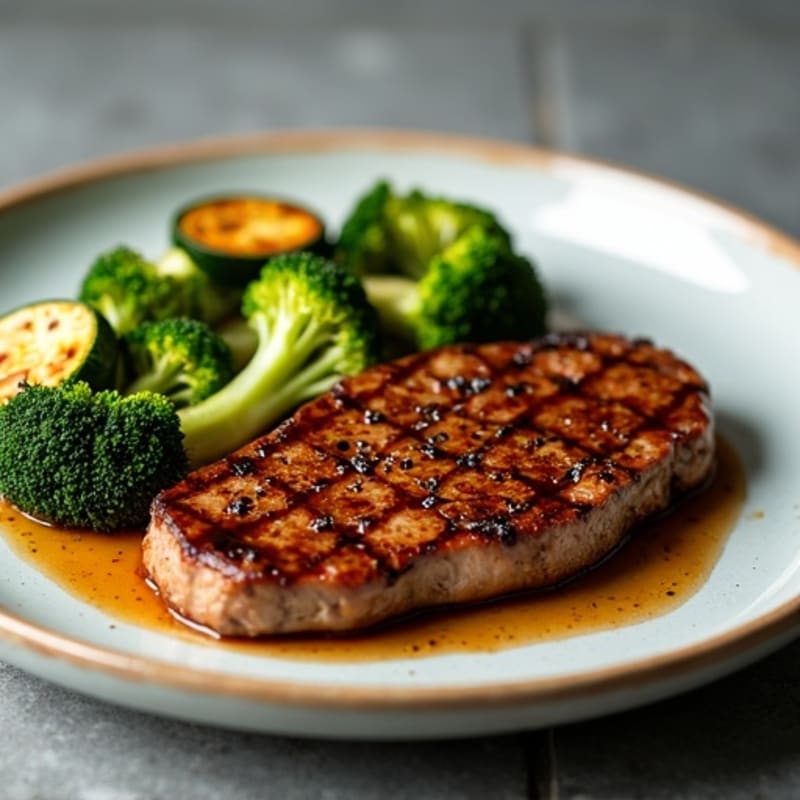 Glazed Steak with Roasted Broccoli and Zucchini