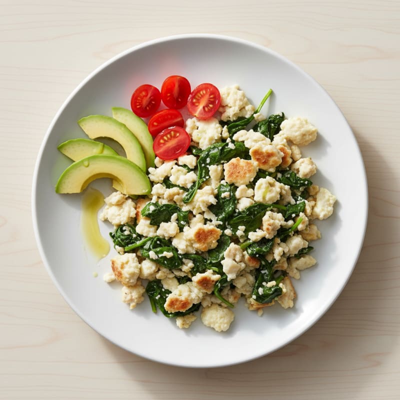 Egg White and Turkey Sausage Scramble with Sautéed Spinach