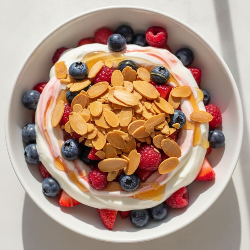 Greek Yogurt Protein Parfait with Mixed Berries and Almonds