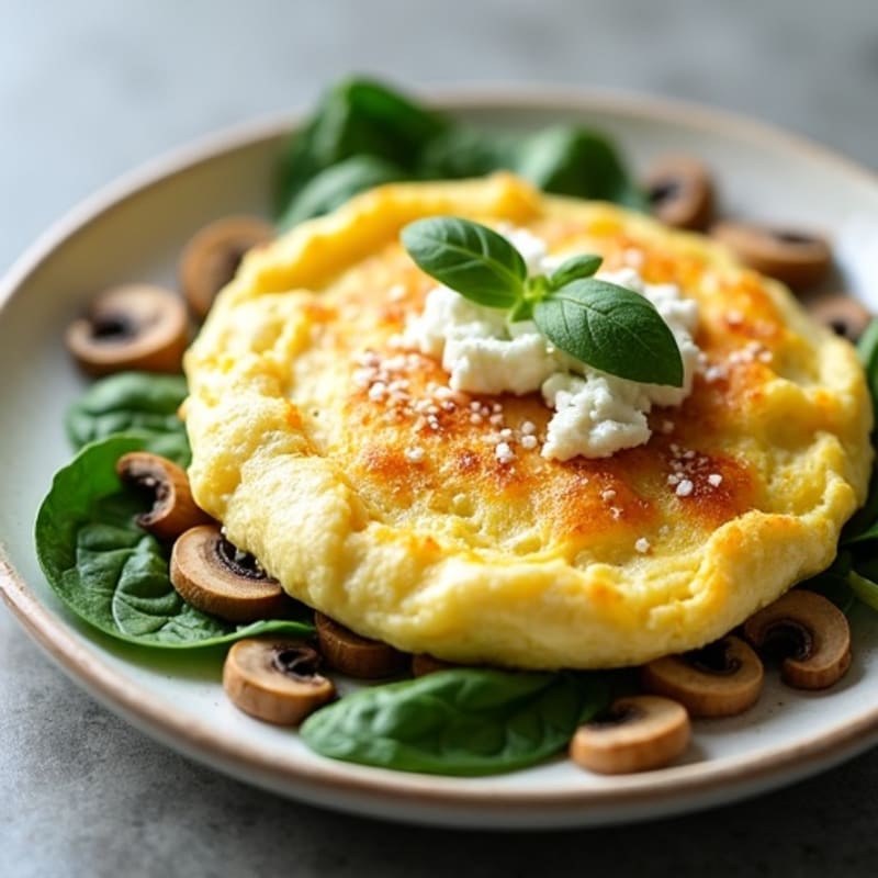 Fluffy Egg White Omelet with Fresh Spinach and Sliced Mushrooms