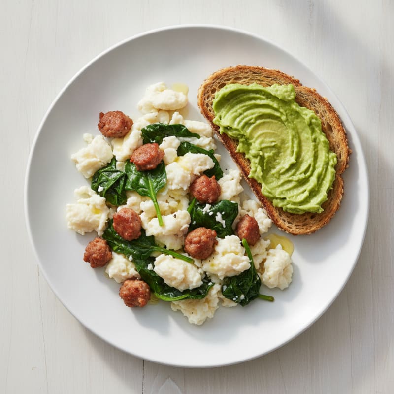Egg White Scramble with Turkey Sausage and Spinach