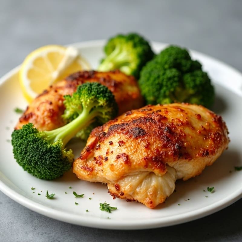 Crispy Baked Chicken Thighs with Roasted Lemon Broccoli