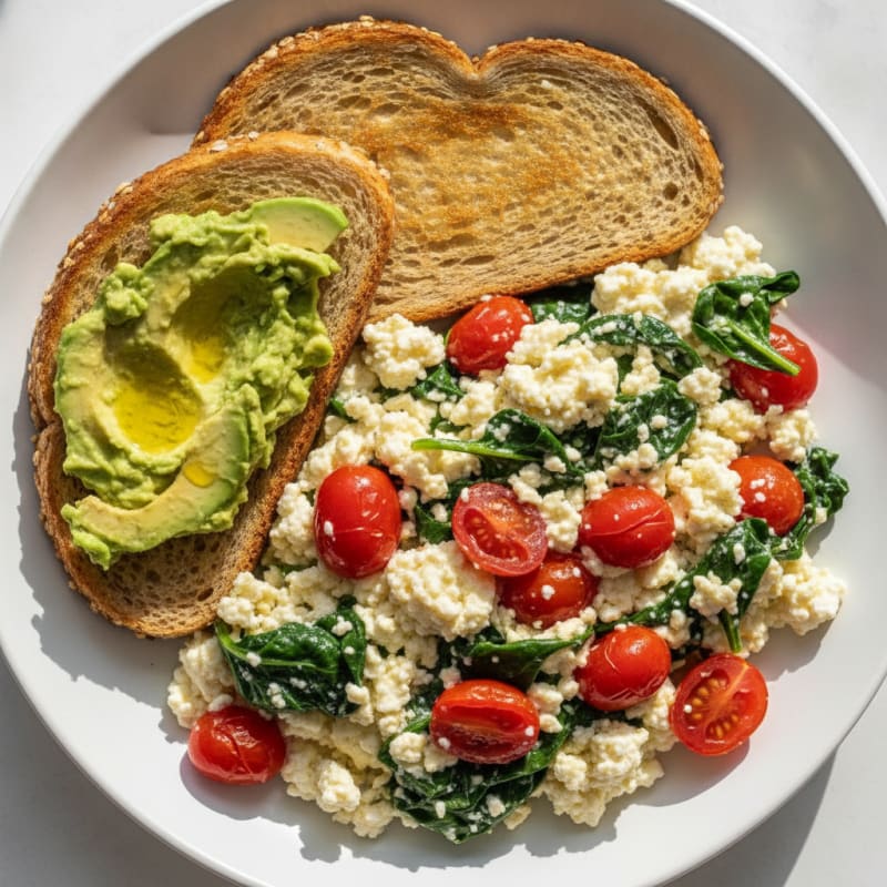 Cottage Cheese Scramble with Spinach and Cherry Tomatoes