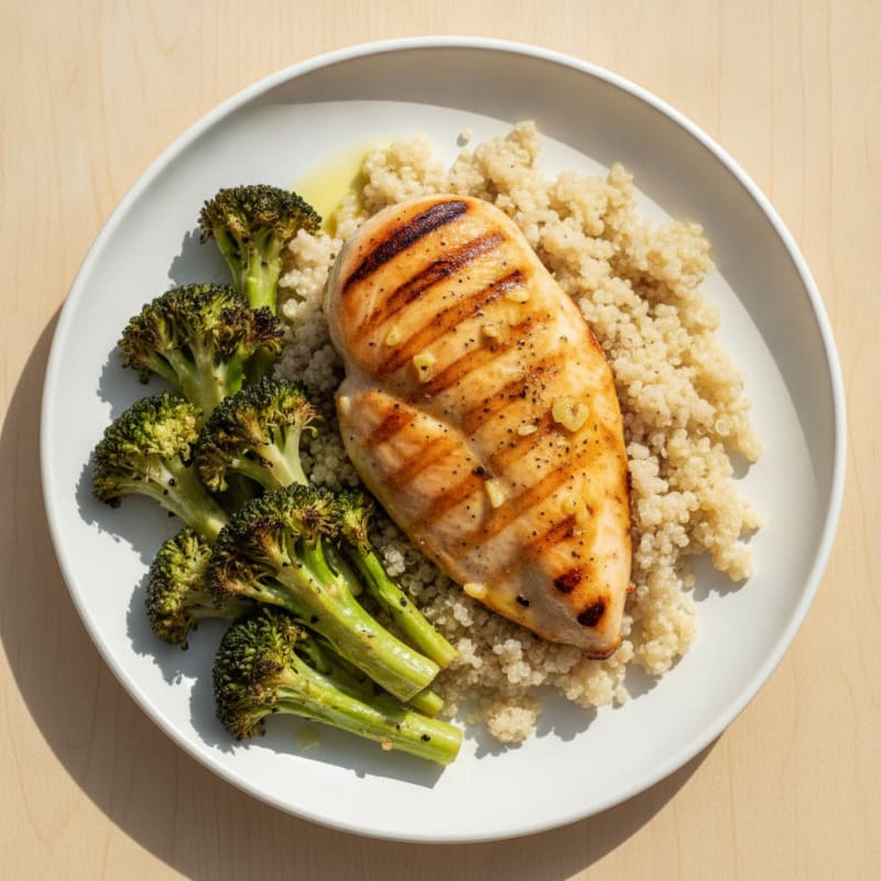 Grilled Chicken Breast with Quinoa and Roasted Broccoli