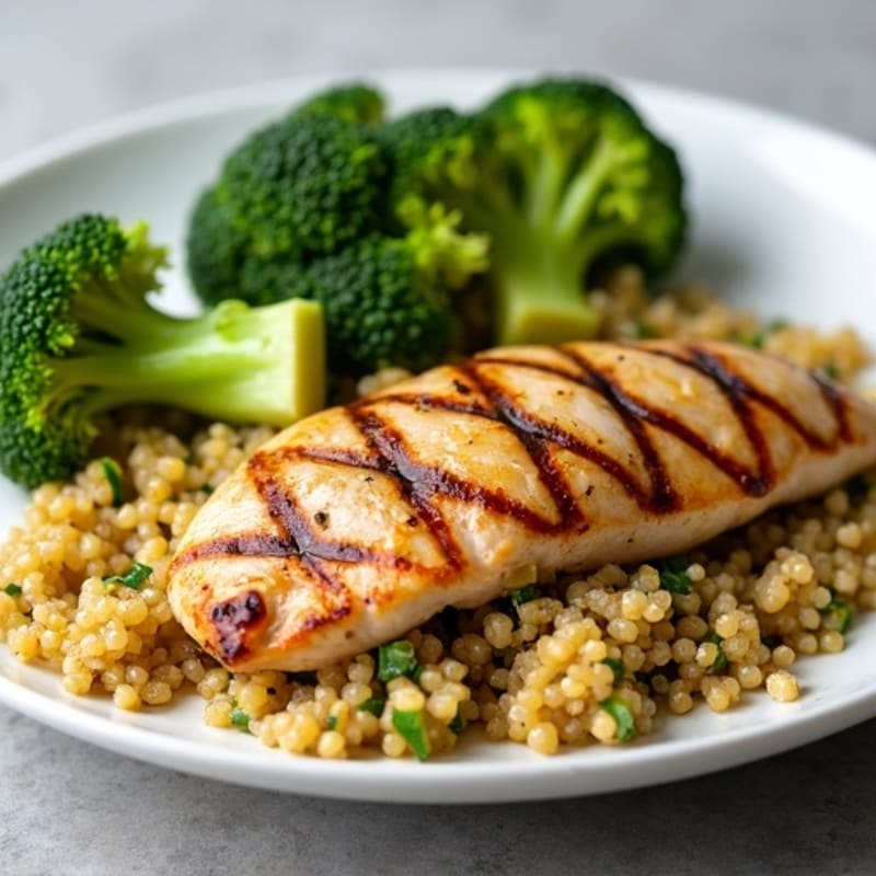Grilled Chicken Breast with Quinoa and Roasted Broccoli