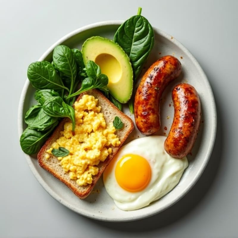 Egg White Scramble with Turkey Sausage and Spinach