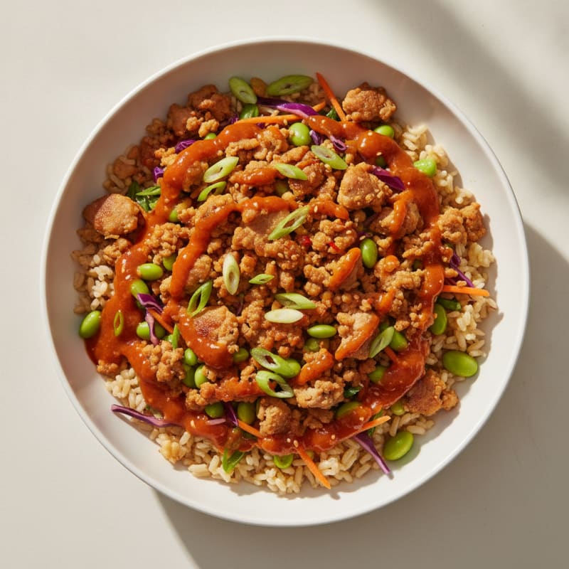 Ground Pork Asian Bowl with Spicy Tangy Sauce