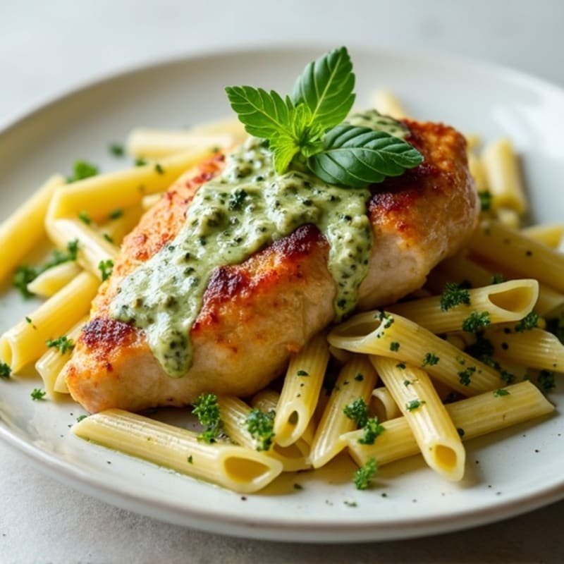 Pan-Seared Chicken with Creamy Pesto Penne