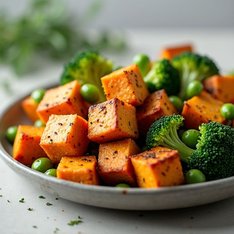 Crispy Baked Tofu with Roasted Sweet Potatoes and Broccoli