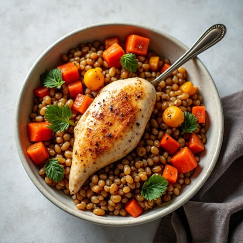 Hearty Spiced Chicken and Lentil Skillet with Roasted Vegetables