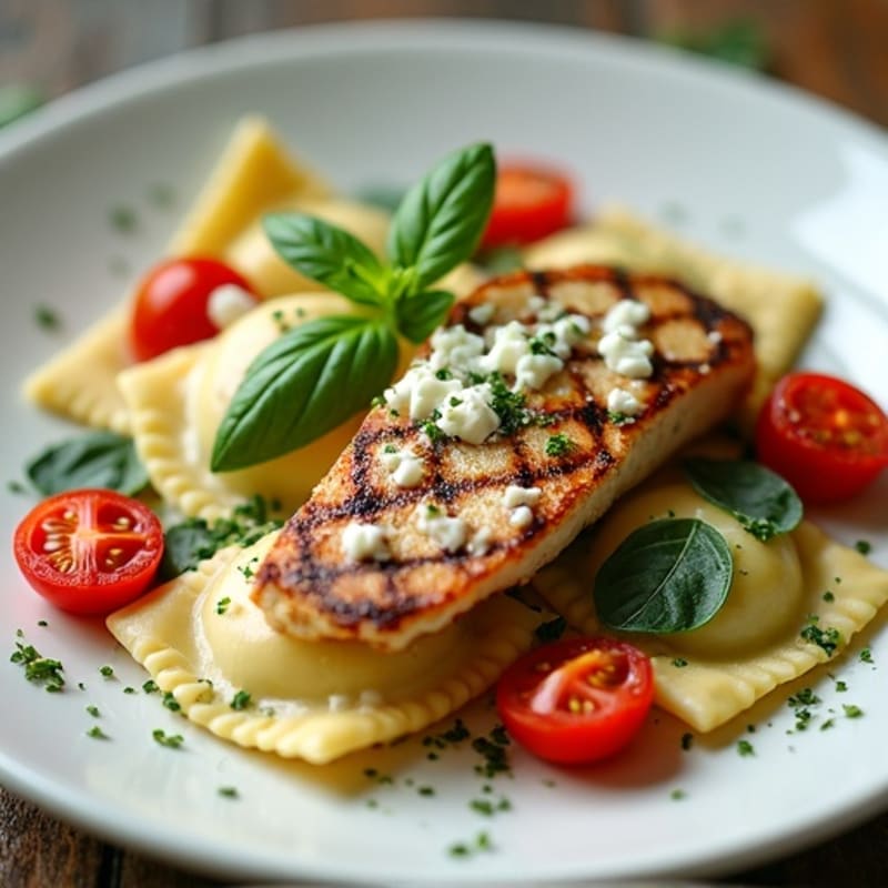Creamy Spinach Ricotta Ravioli with Herb-Roasted Tomatoes