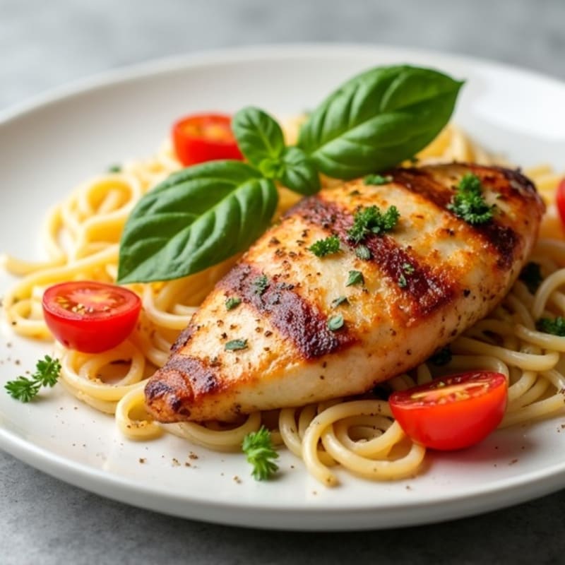Seared Chicken Breast with Garlic Herb Pasta