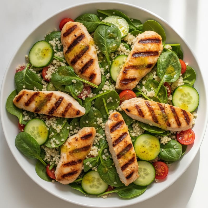 Grilled Chicken and Quinoa Salad with Spinach