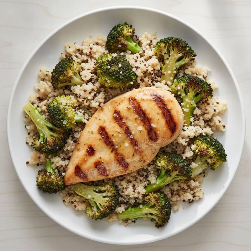 Grilled Chicken Breast with Roasted Broccoli and Quinoa