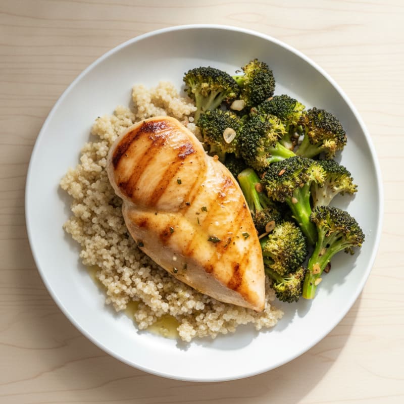 Grilled Chicken Breast with Quinoa and Roasted Broccoli