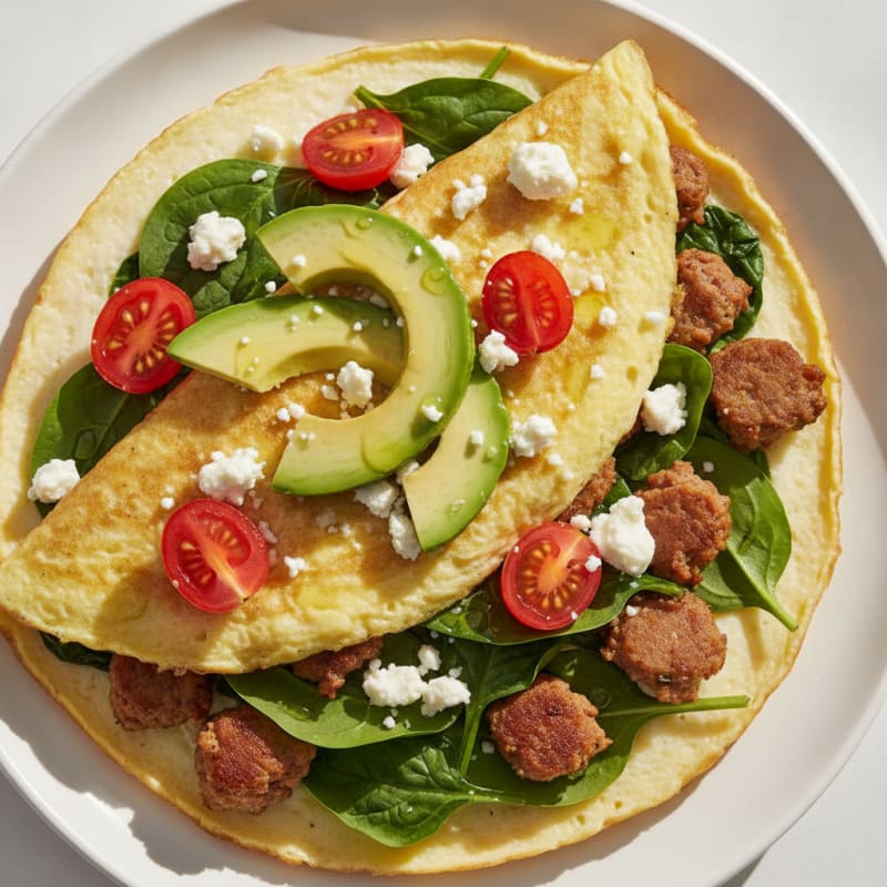Egg White Spinach Omelet with Turkey Sausage