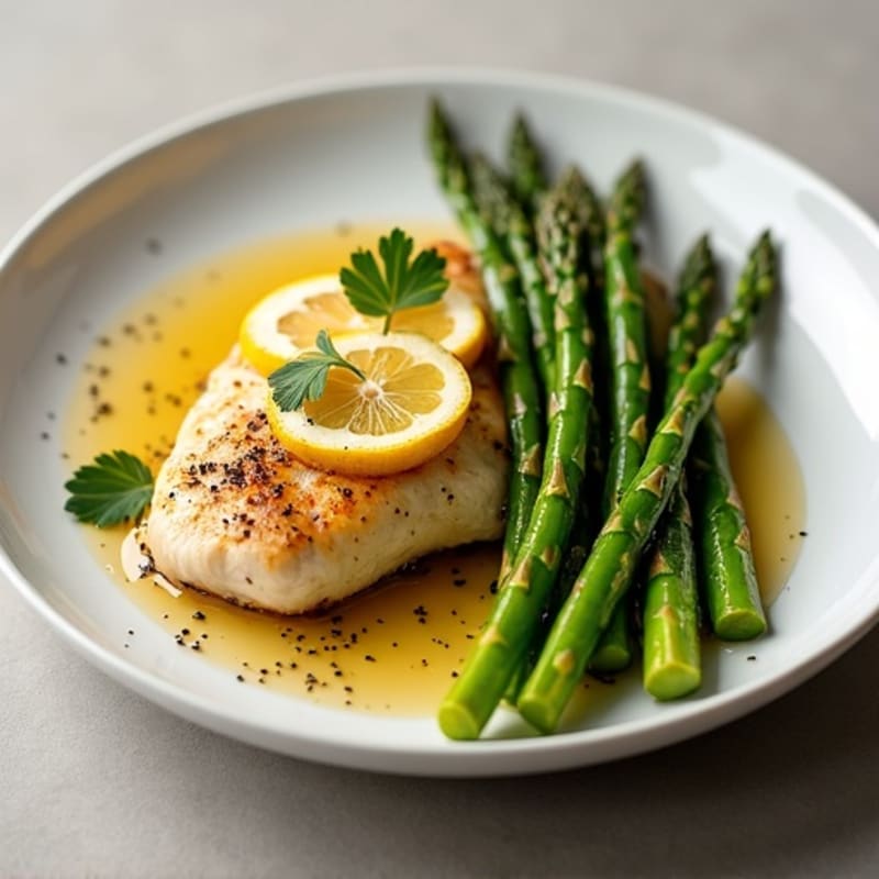 Lemon Garlic Pan Seared Chicken with Roasted Asparagus