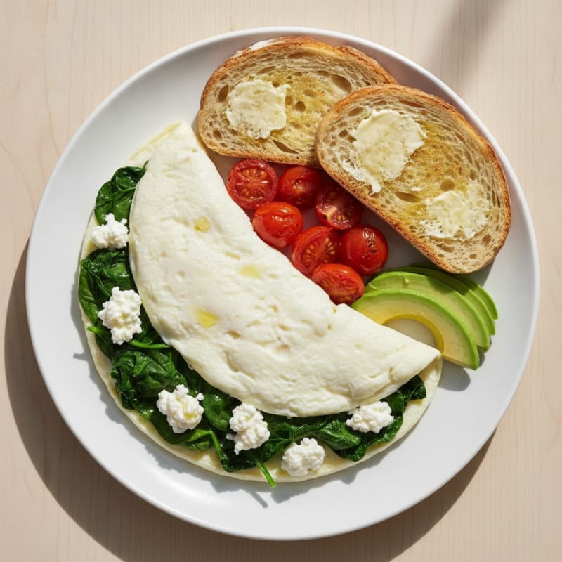 Egg White Spinach Omelette with Cottage Cheese and Tomatoes
