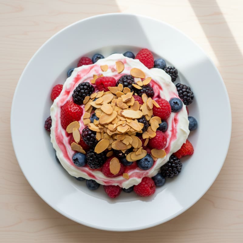 Greek Yogurt Protein Parfait with Mixed Berries and Almonds