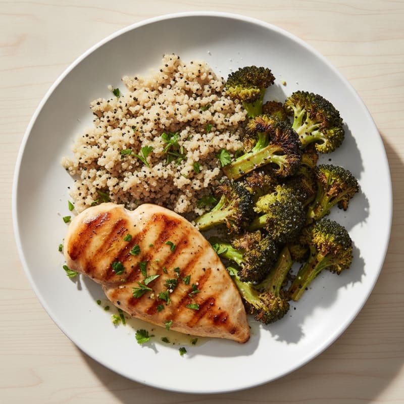 Grilled Chicken Breast with Quinoa and Roasted Broccoli