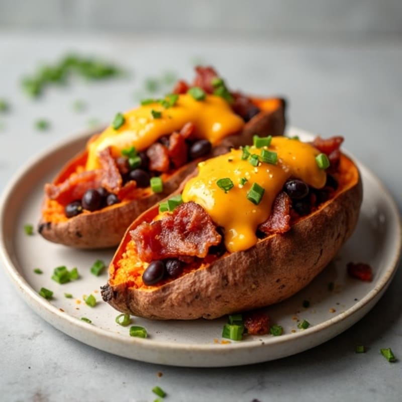 Twice-Baked Loaded Sweet Potatoes with Turkey Bacon