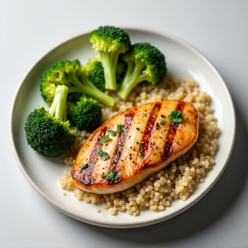 Grilled Chicken Breast with Roasted Broccoli and Quinoa