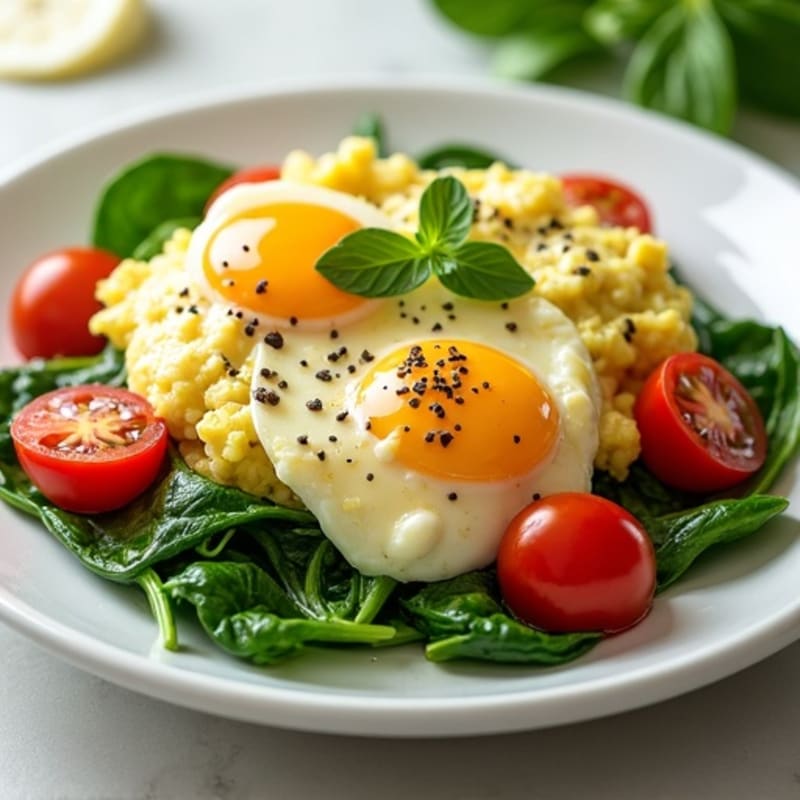 Creamy Cottage Cheese Scramble with Fresh Spinach and Cherry Tomatoes