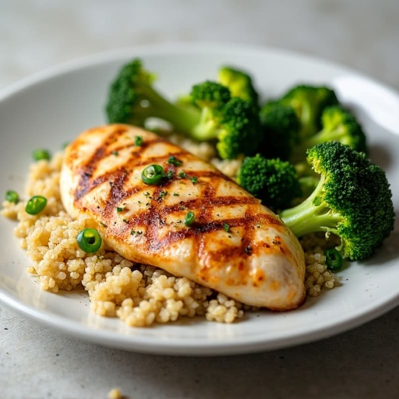 Grilled Chicken Breast with Quinoa and Roasted Broccoli