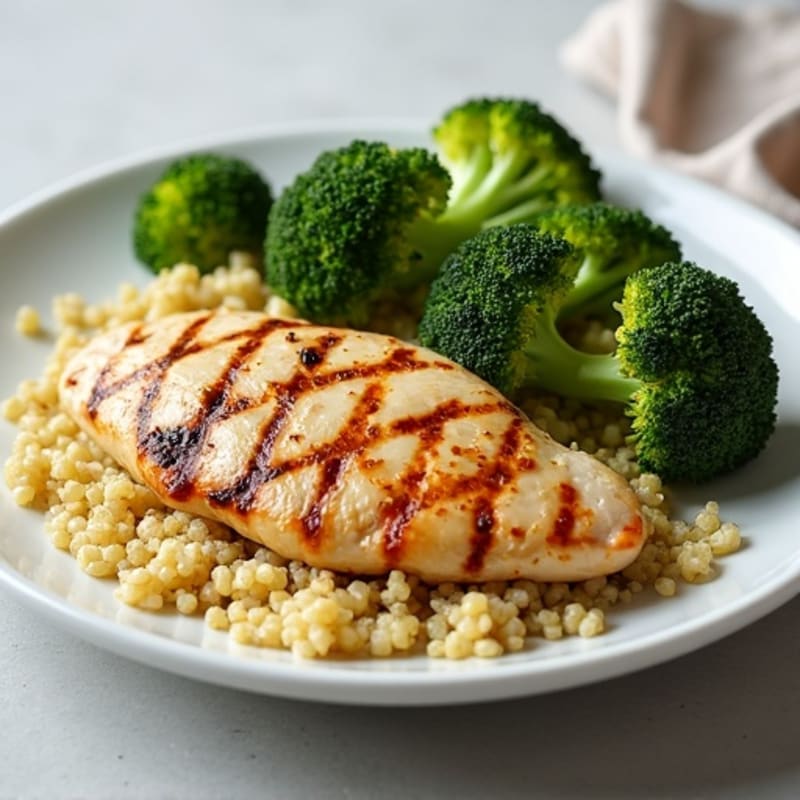 Grilled Chicken Breast with Roasted Broccoli and Quinoa