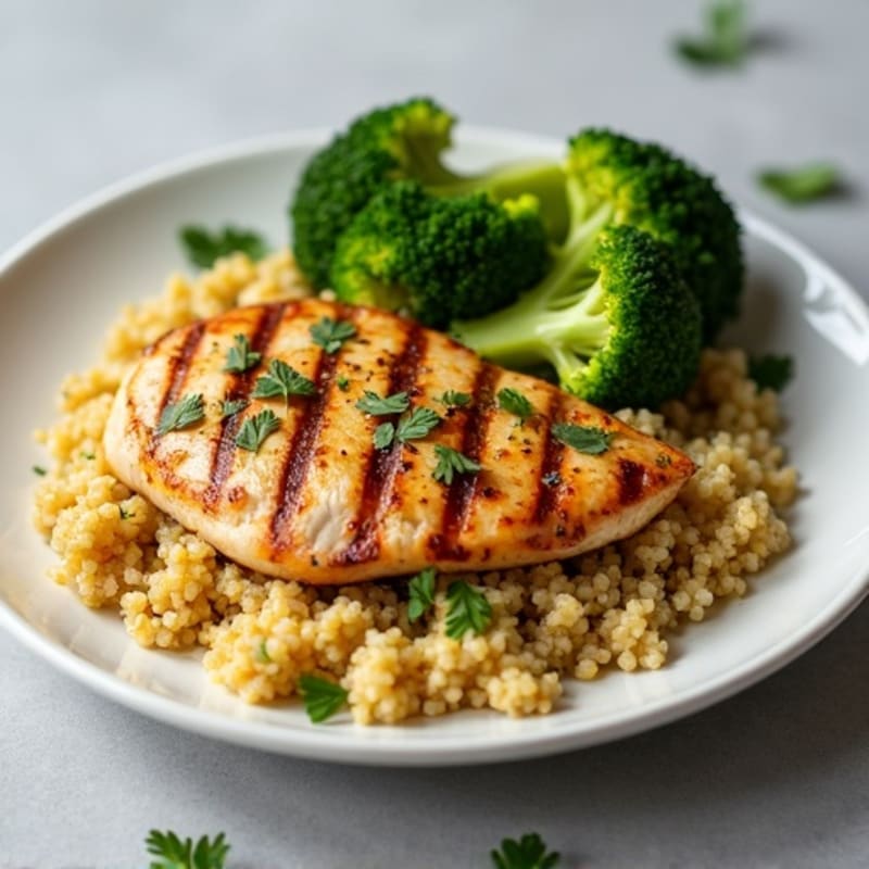 Grilled Chicken Breast with Quinoa and Roasted Broccoli