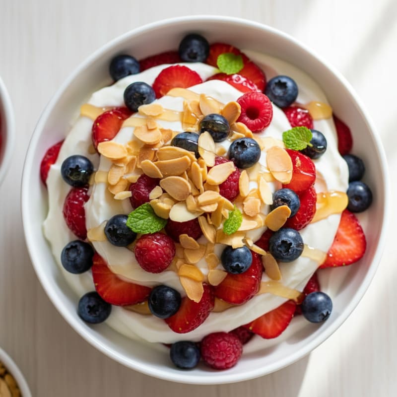 Greek Yogurt Protein Parfait with Mixed Berries and Almonds