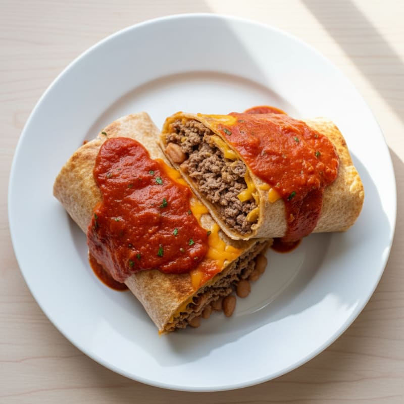 Beef and Bean Burrito with Red Sauce