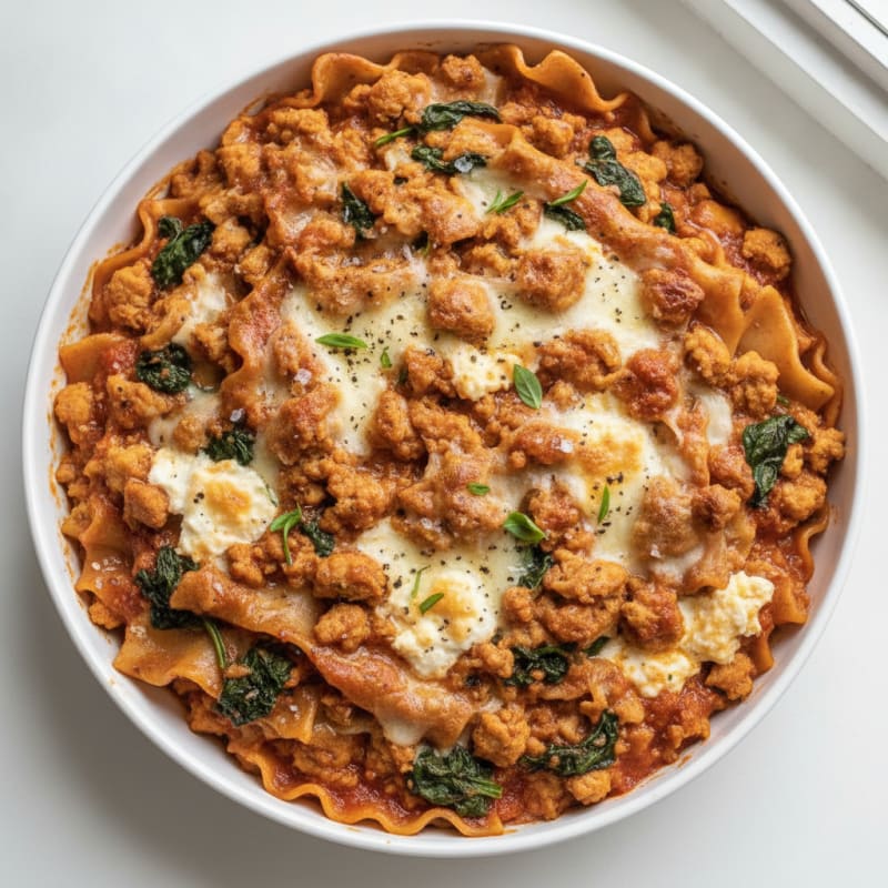 Chicken and Spinach Lasagna Skillet